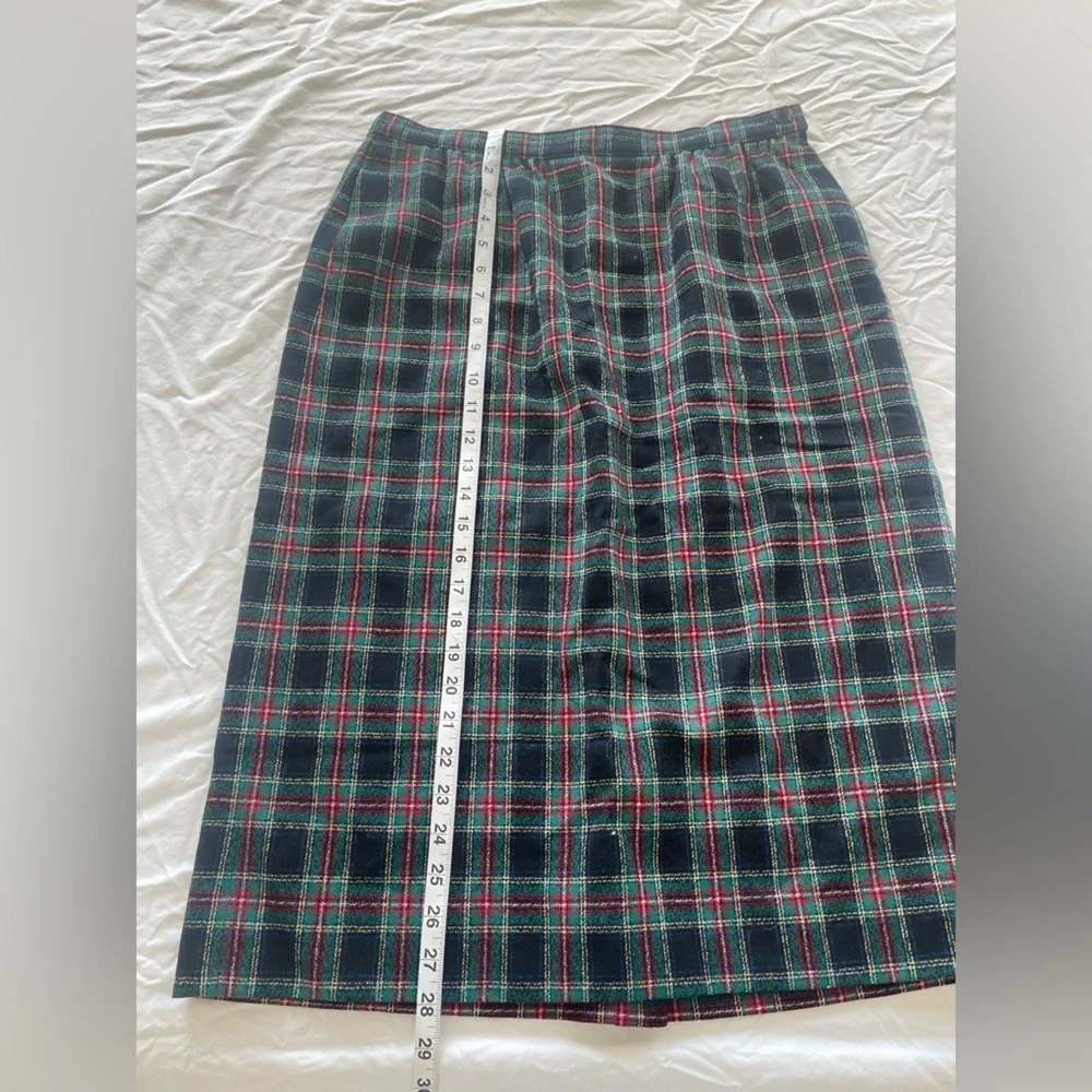 Vintage Pendleton Wool Plaid Skirt  black Stewart Tartan Knee Length |‎ 12